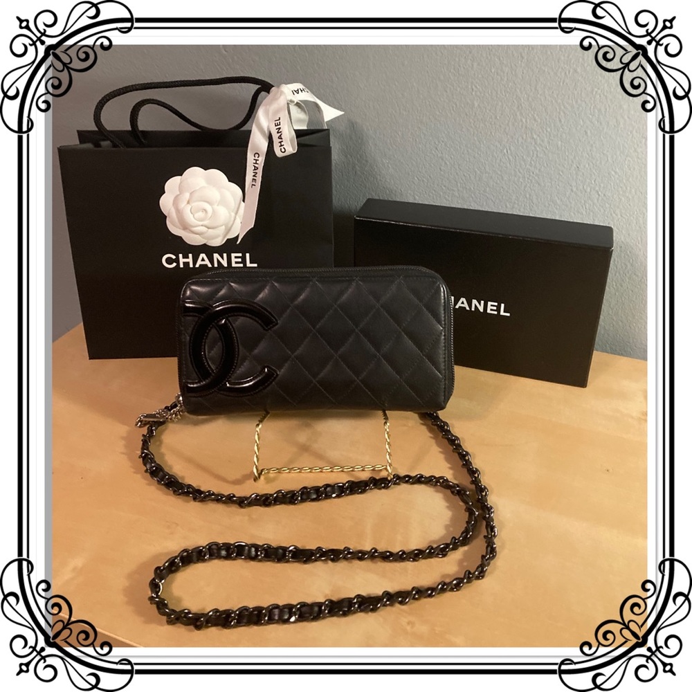 CHANEL Cambon Zip Wallet on both Braided Chain & Gold Chain